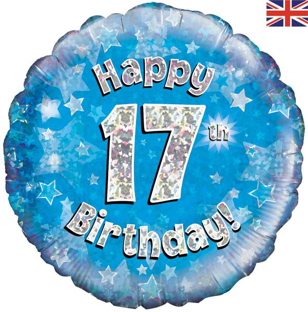 Blue or pink 17th birthday 18-inch helium balloon