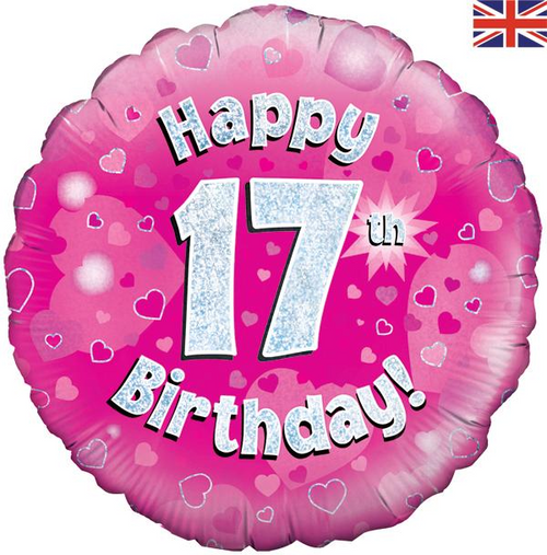 Blue or pink 17th birthday 18-inch helium balloon