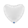 Heart-shaped white balloon with a blue logo on a white background