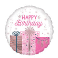 Present-themed balloon with a white background and pink colour scheme