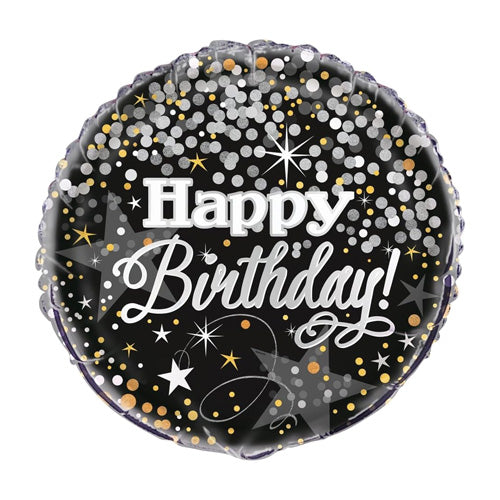 Black sparkly Happy Birthday 18-inch helium balloon