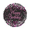 Pink and black dots Happy Birthday 18-inch helium balloon