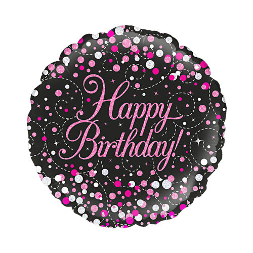 Pink and black dots Happy Birthday 18-inch helium balloon