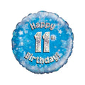 Blue birthday balloon with 'Happy 11th Birthday!' text on a white background