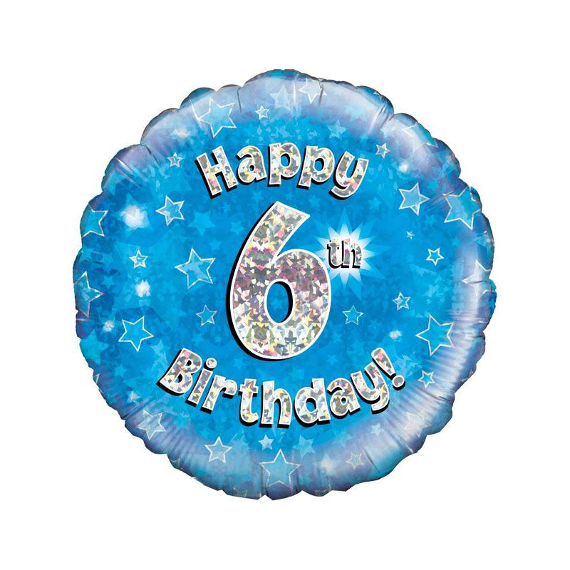 Blue or pink 6th birthday 18-inch helium balloon