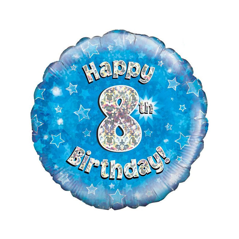 Blue or pink 8th birthday 18-inch helium balloons