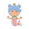 Mermaid-shaped balloon with blue hair and a crown on a white background