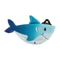 Inflatable shark-shaped balloon with a pirate hat on, a white background