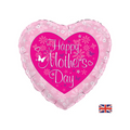 Baby pink heart balloon with hot pink smaller heart in the centre and text of Happy Mother's Day in white writing.