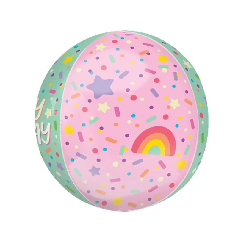 Pink and green confetti orbz 15-inch helium balloon