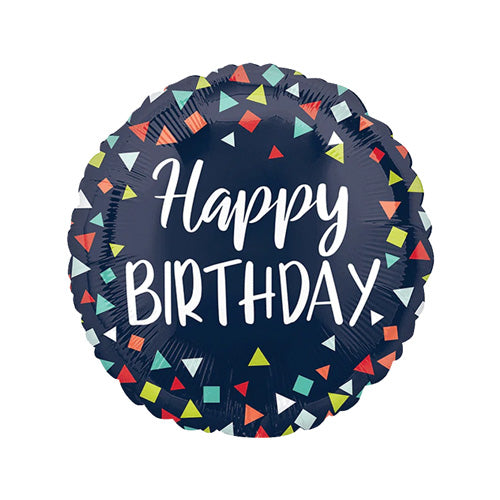 Dark blue confetti Happy Birthday 17-inch helium balloon