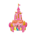 Inflatable pink castle with princesses on a white background