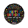 Fireworks design balloon with 'Happy Birthday from all of us' text on it