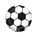 Football-shaped round balloon with black and white pattern on a white background