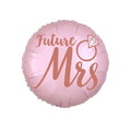 Pink round balloon with Future Mrs in gold writing and an icon of a diamond ring