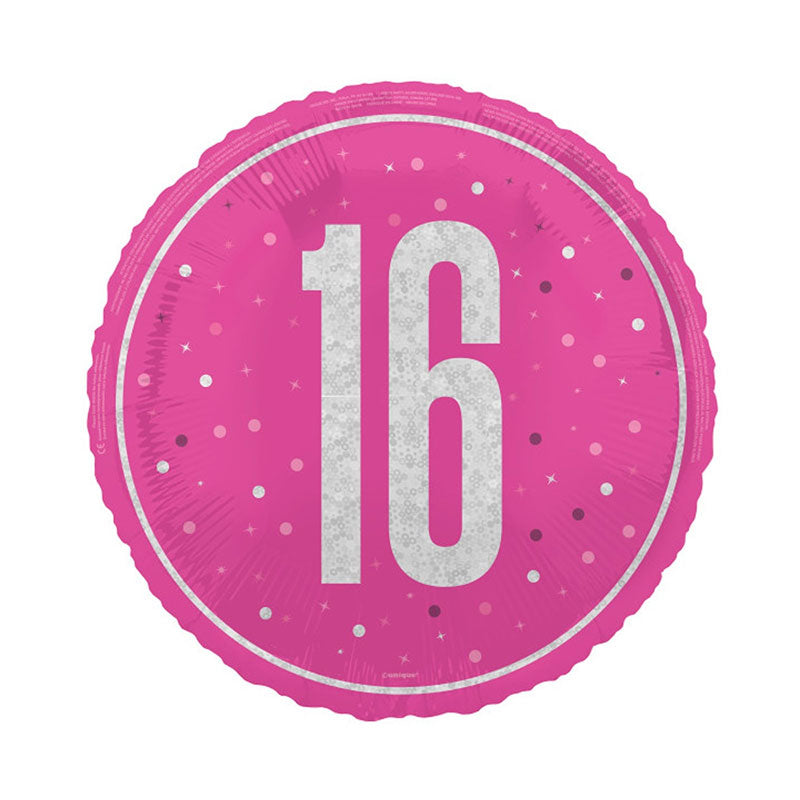 Glitz blue or pink 16th birthday 18-inch helium balloon