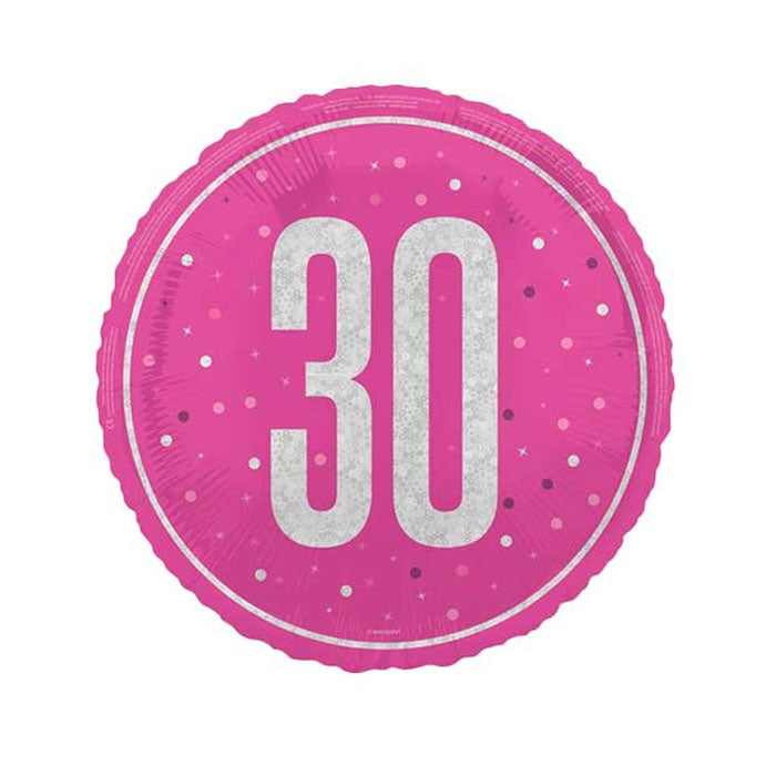 Glitz pink 30th birthday 18-inch helium balloon