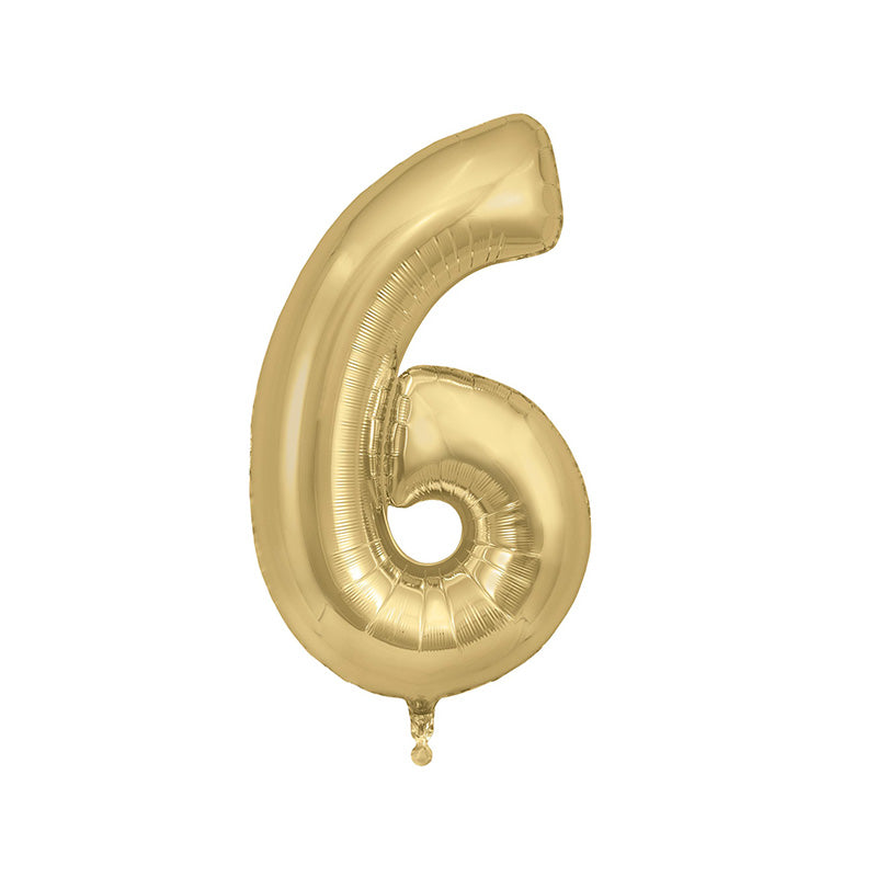 Gold balloon in the shape of the number six