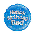 18-inch helium balloon in blue with silver lettering saying 'Happy Birthday Dad'