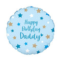 Blue birthday balloon with white, gold and dark blue stars and 'Happy Birthday Daddy' text in dark blue