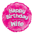 Pink balloon with 'Happy Birthday to my wonderful Wife' text