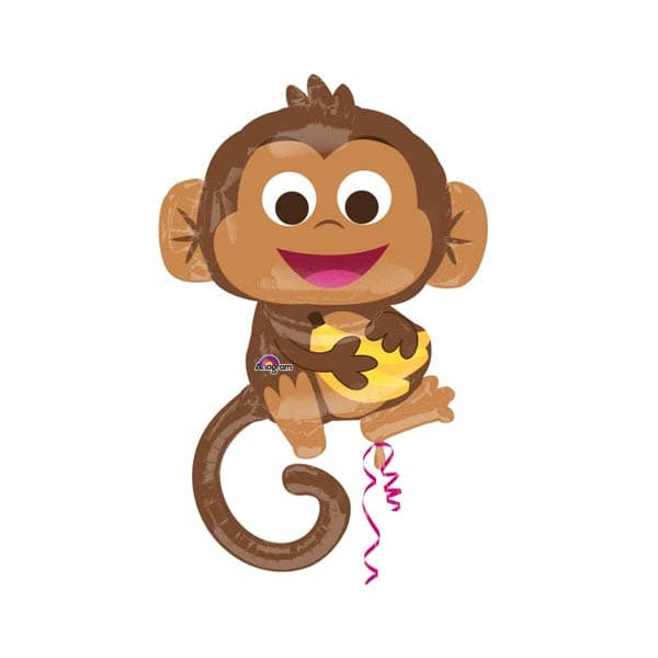 Brown monkey shaped balloon holding his bananas (that's not a metaphor!)