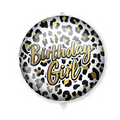 Leopard print balloon with 'Birthday Girl' text on a white background