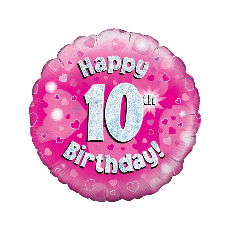 Pink birthday balloon with 'Happy 10th Birthday!' text on a white background