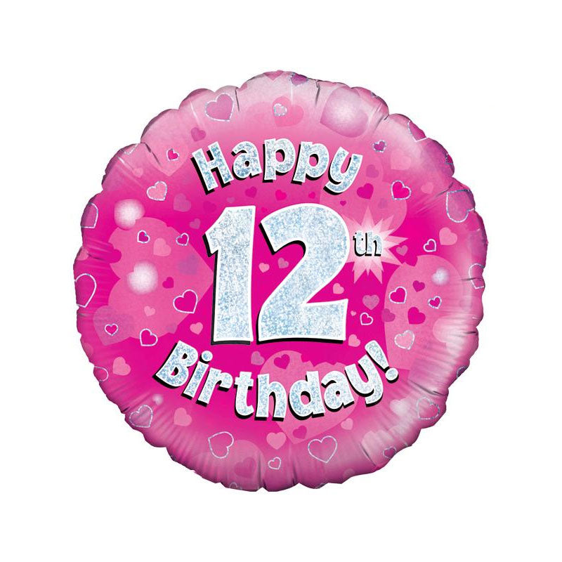 Pink or blue 12th birthday 18-inch helium balloon