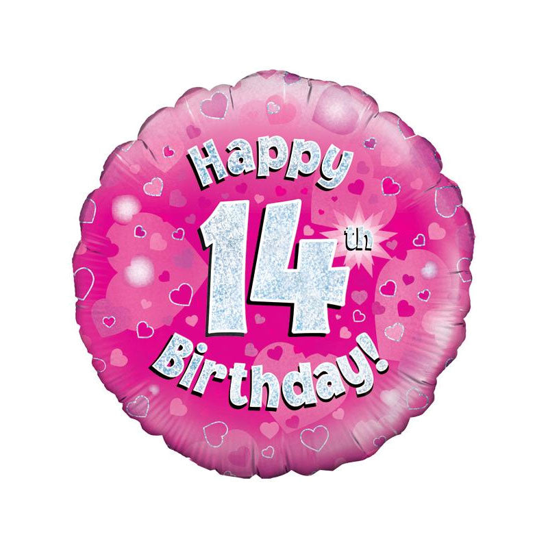 Blue or pink 14th birthday 18-inch helium balloon