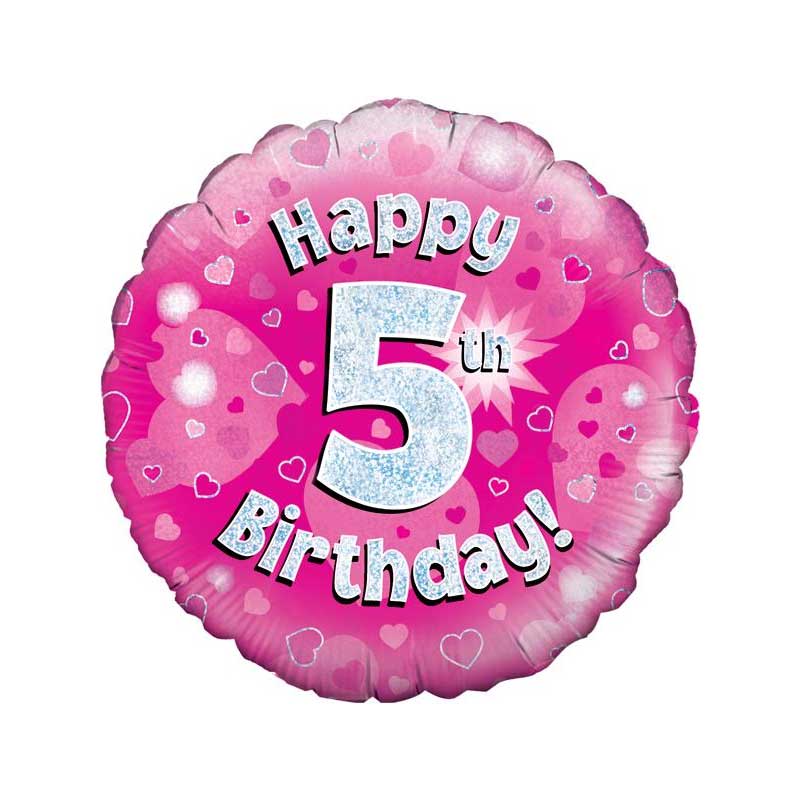 Pink or blue 5th birthday 18-inch helium balloon