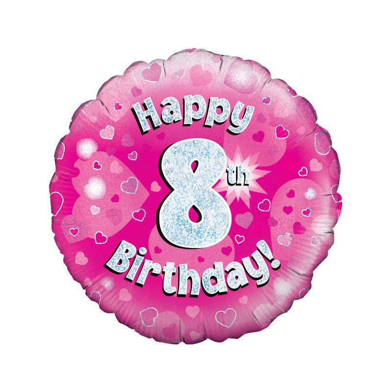Blue or pink 8th birthday 18-inch helium balloons