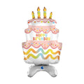 Balloon shaped like a birthday cake with candles and 'Happy Birthday' text on a white background