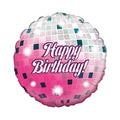 Pink and white disco Happy Birthday 18-inch helium balloon