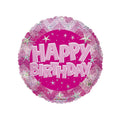 Pink sparkly holographic 18-inch Happy Birthday helium balloon