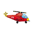 Red helicopter balloon with black blades and a yellow nose