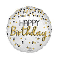 Satin luxe white and gold happy birthday 18-inch helium balloon