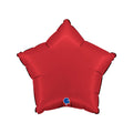 Red star-shaped balloon with a blue logo on a white background