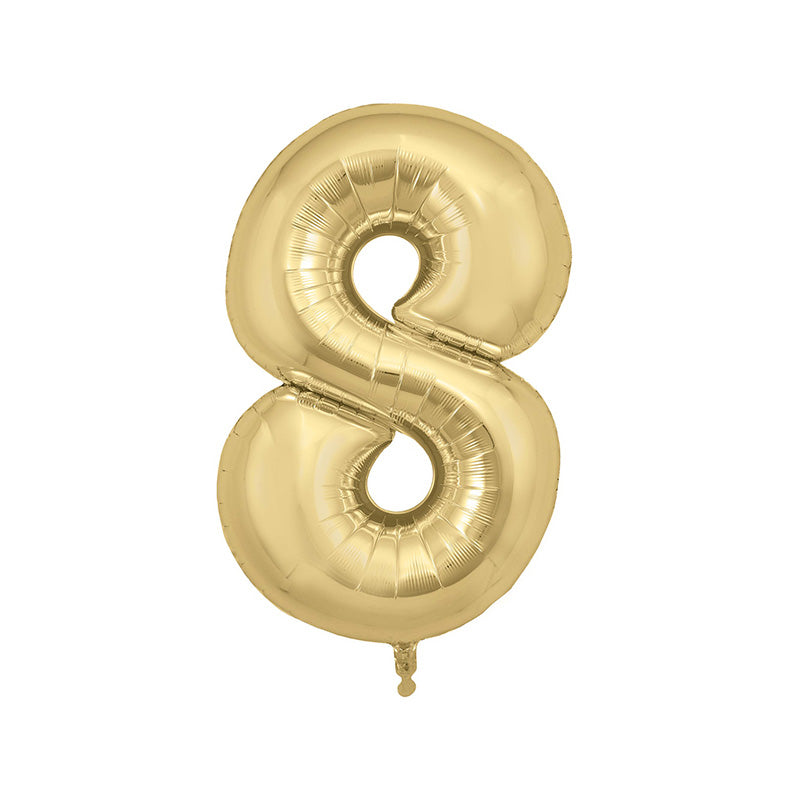 Gold balloon in the shape of a number eight