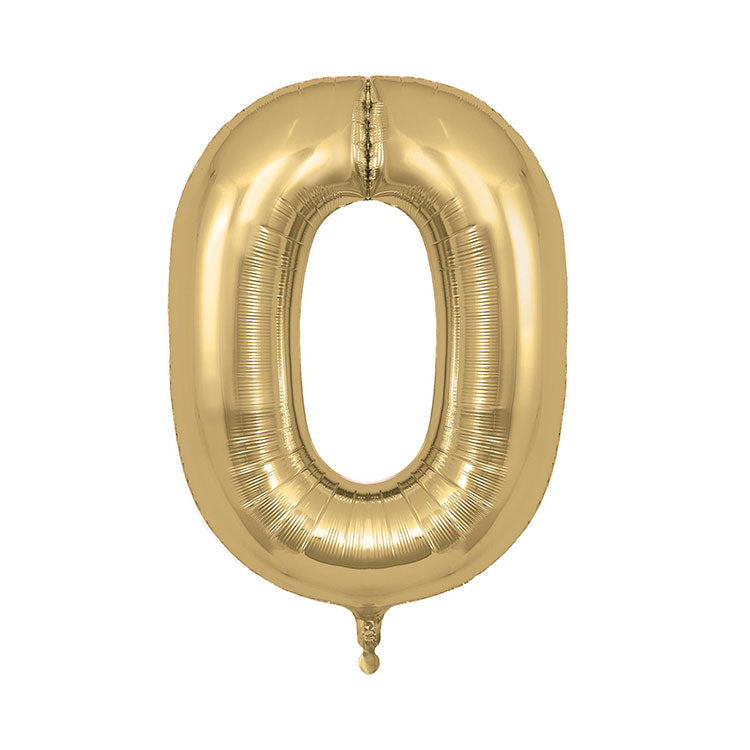 Gold number 0 balloon on a white background