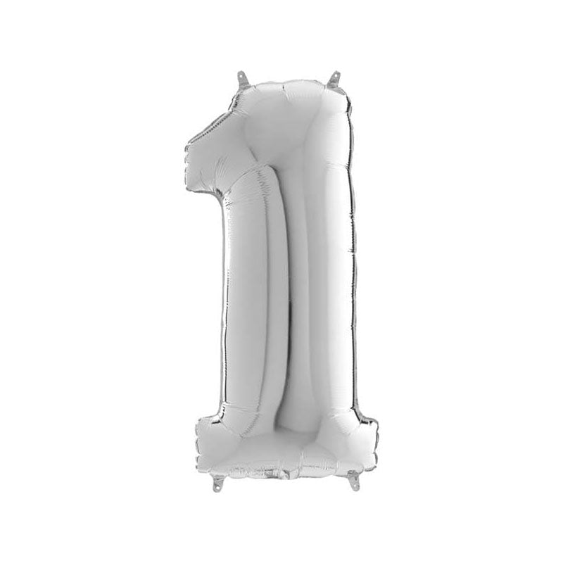 Silver number 1 balloon on a white background