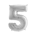 Silver number 5 balloon on a white background