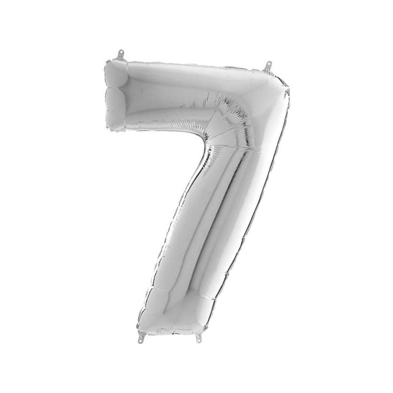 Silver number 7 balloon on a white background