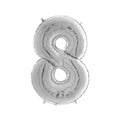 Silver number 8 balloon on a white background