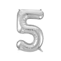 Silver number 5 balloon on a white background