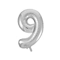 Silver number 9 balloon on a white background