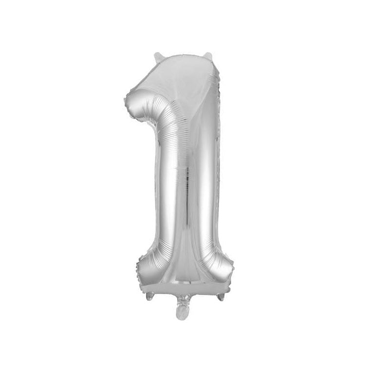 Silver number 1 balloon on a white background