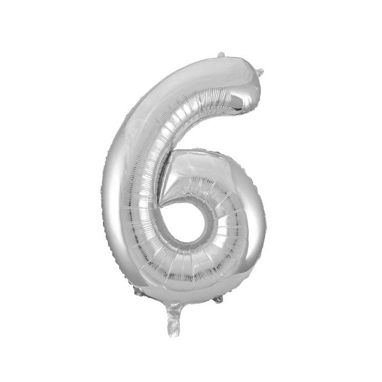 Silver number 6 balloon on a white background