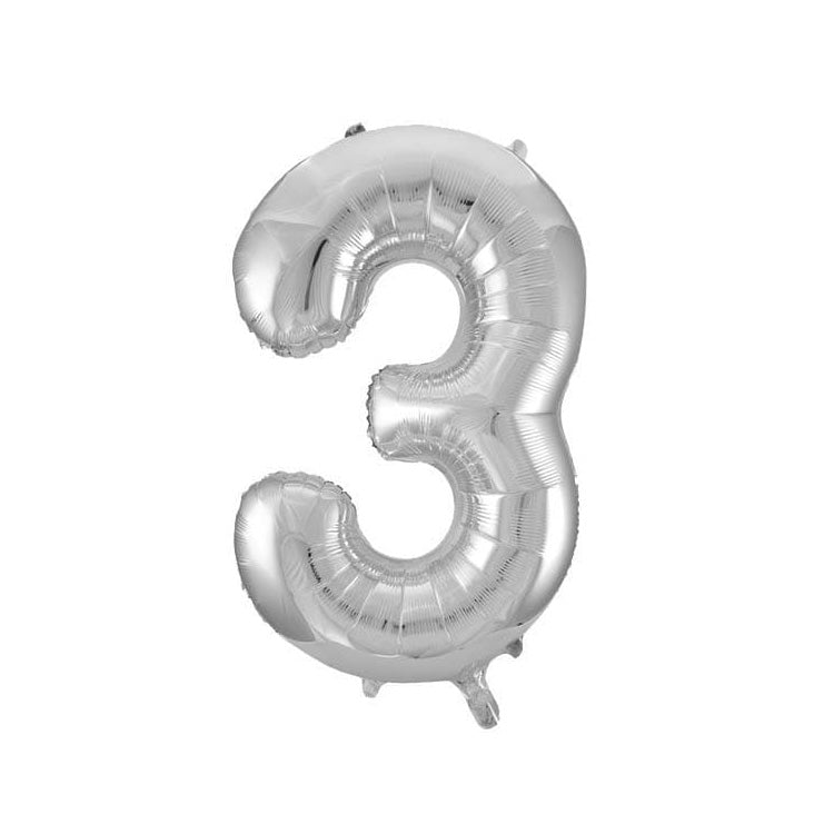 Silver number three 34-inch helium balloon