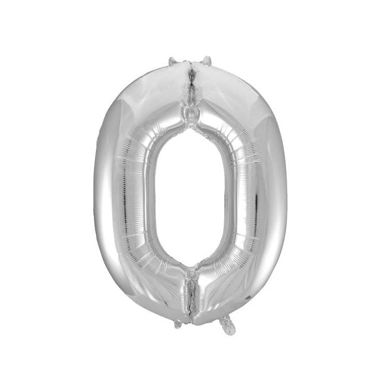 Silver balloon in the shape of the number zero
